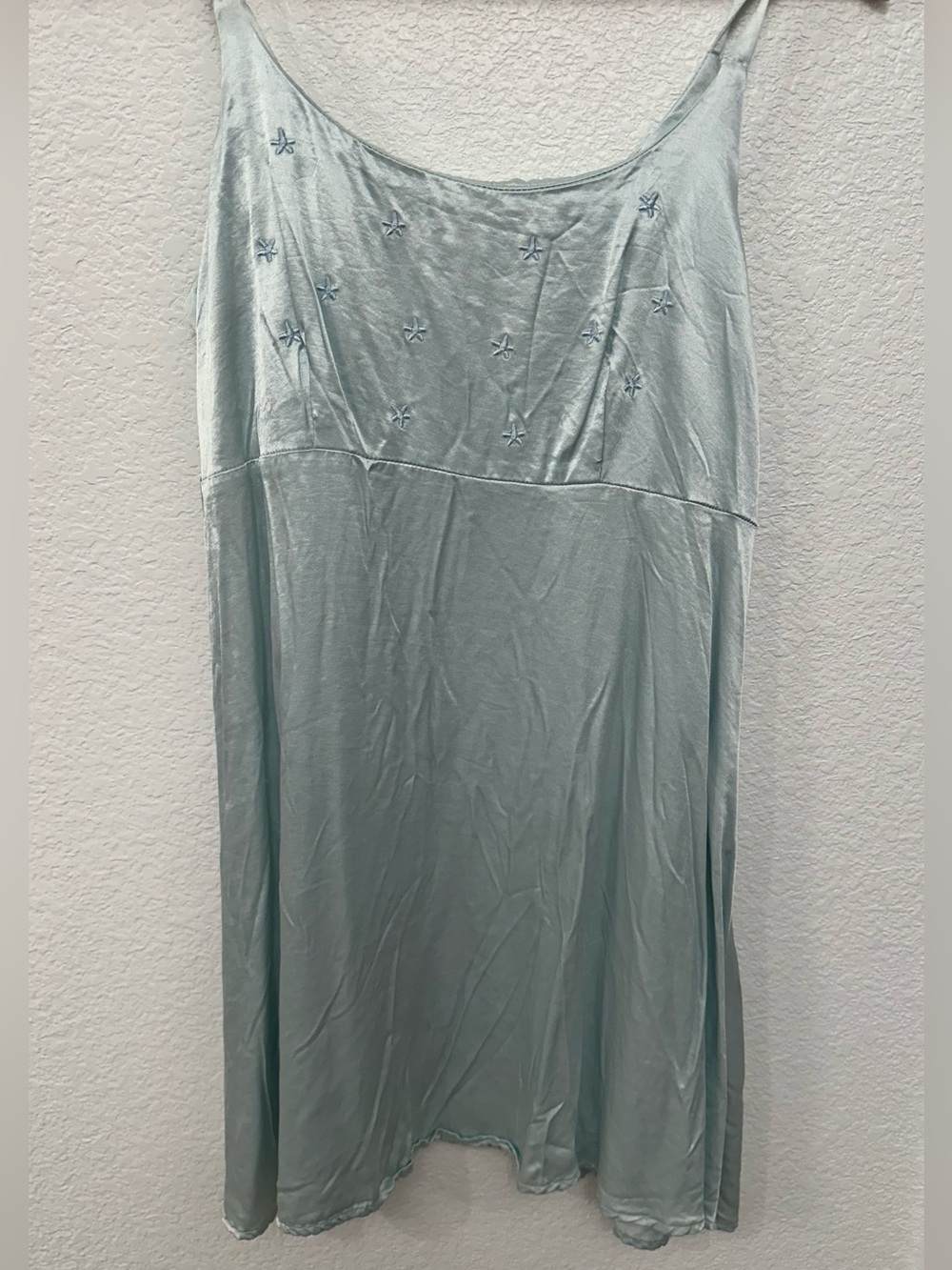 90s Light Blue Satin Dress with Embroidered Detail